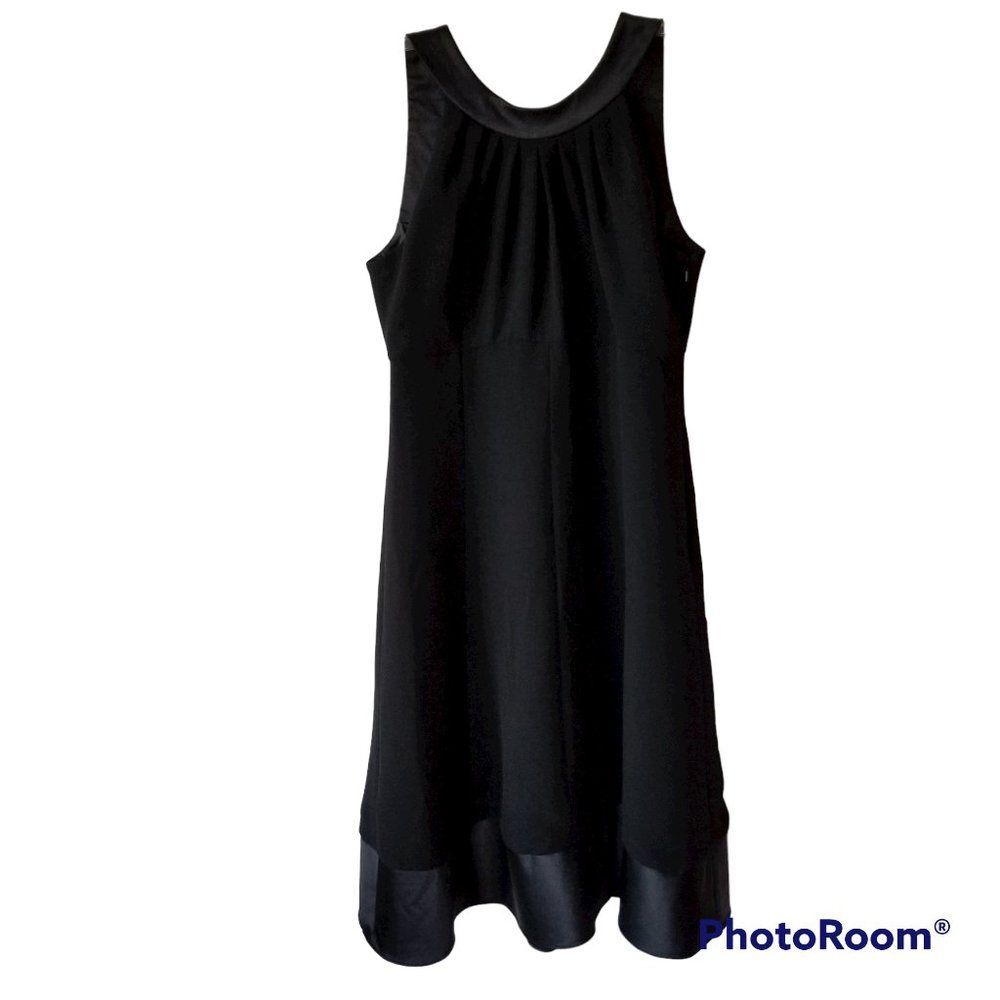 Evan-Picone Fit & Flare Satin U-Neckline & Hem Little Black Cocktail Dress Sz 6
